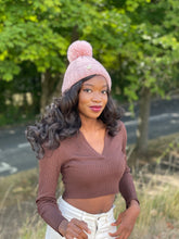 Load image into Gallery viewer, Tia Satin Lined Beanie With Detachable Pom- Stardust Pink
