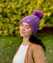 Load image into Gallery viewer, Tia Satin Lined Beanie With Detachable Pom- Royal Purple
