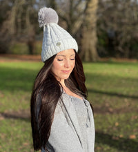 Load image into Gallery viewer, Tia Satin Lined Beanie With Detachable Pom- Grey
