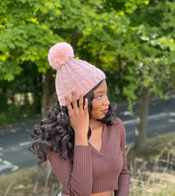 Load image into Gallery viewer, Tia Satin Lined Beanie With Detachable Pom- Stardust Pink
